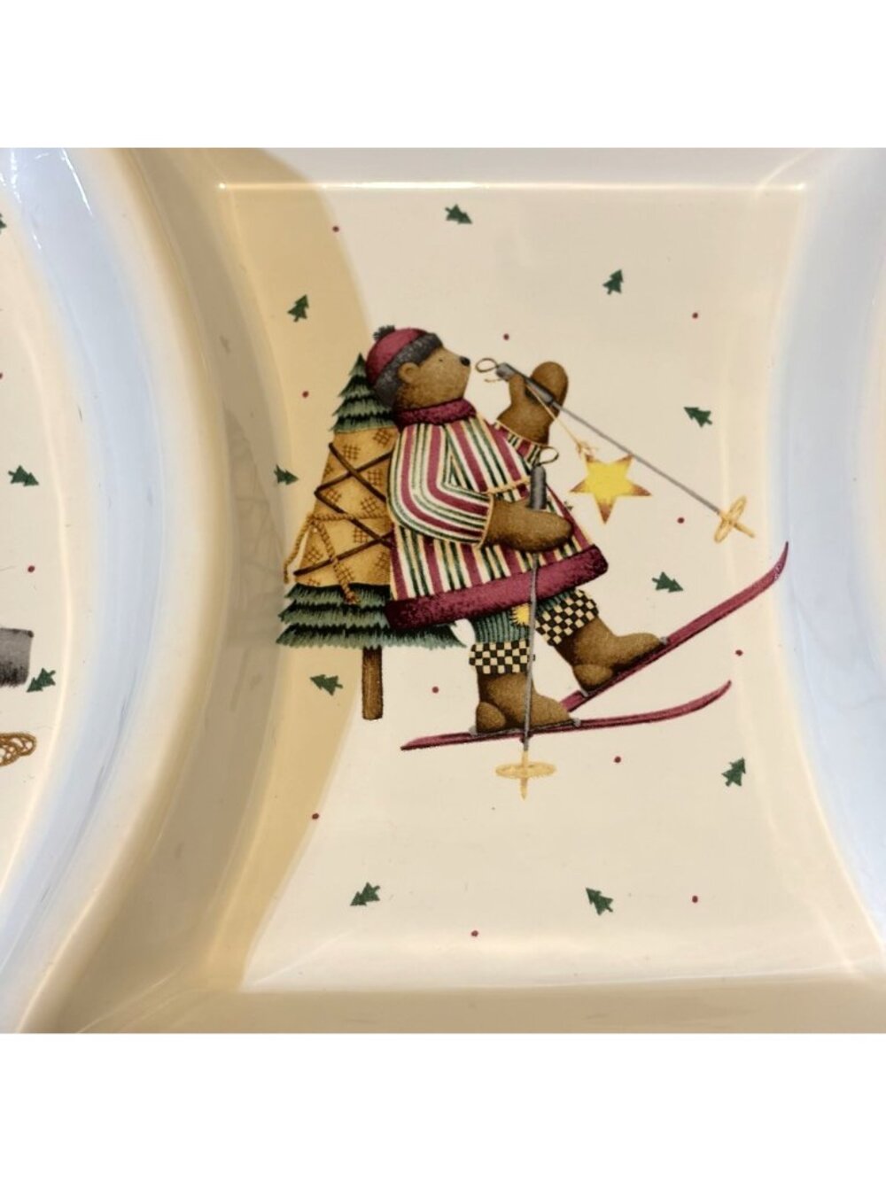 Sakura Debbie Mumm Sledding Snowman Bear 3 Part Relish Dish Christmas Platter - Picture 6 of 14